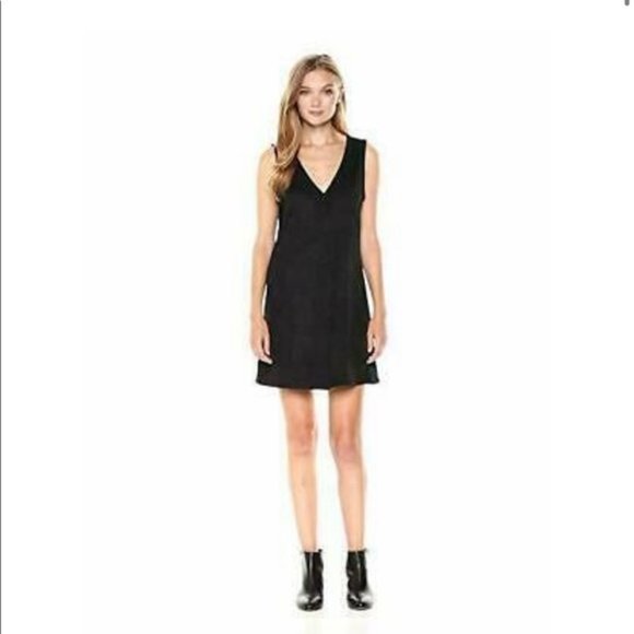 BB Dakota Dresses & Skirts - BB Dakota Faux Suede Lynne Dress Bordeaux Black V Neck Size 4 Sleeveless A Line